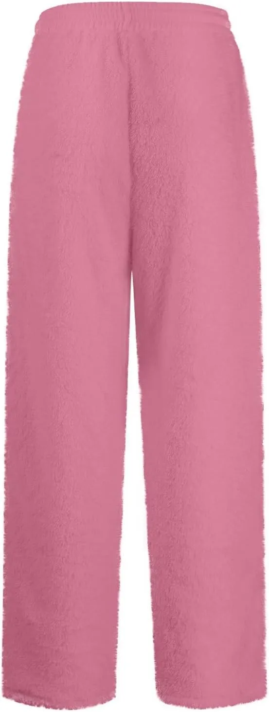 Fleece Lined Sweatpants Women Wide Leg Sweatpants Baggy Fleece Joggers Loose High Waisted Workout Lounge Pants
