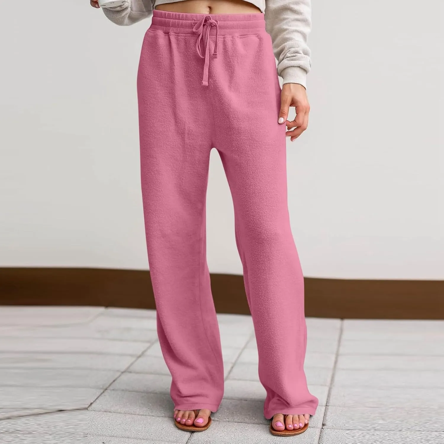 Fleece Lined Sweatpants Women Wide Leg Sweatpants Baggy Fleece Joggers Loose High Waisted Workout Lounge Pants