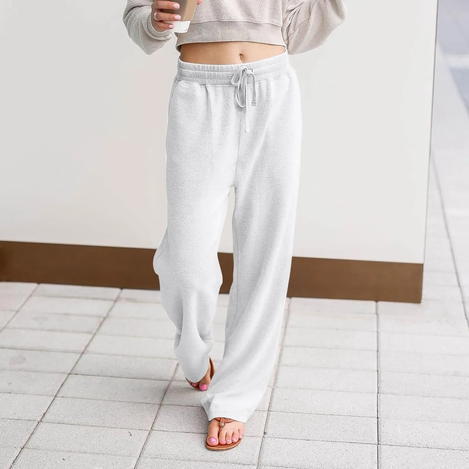 Fleece Lined Sweatpants Women Wide Leg Sweatpants Baggy Fleece Joggers Loose High Waisted Workout Lounge Pants