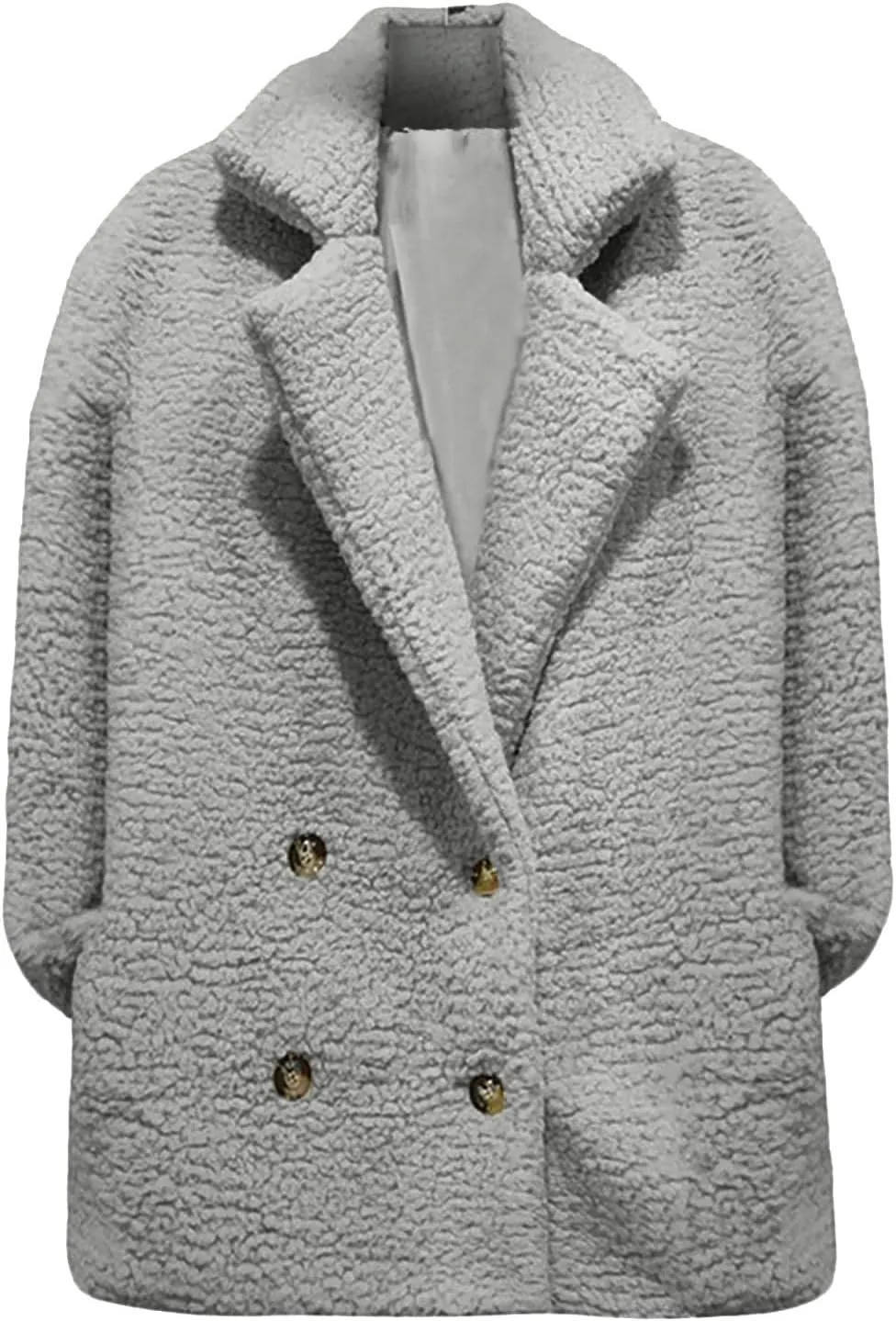 Fleece Womens Jacket Faux Cardigan Loose Turn Down Button Coat Fleece Jackets Long Sleeve Fleece Women Polar Fleece