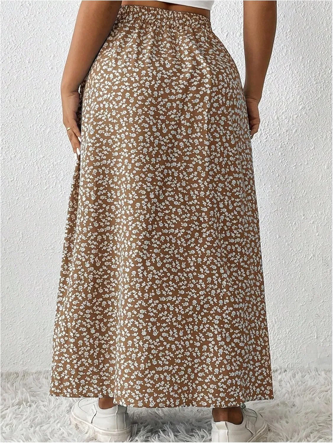 Floerns Women's Plus Size Ditsy Floral Split Thigh Button Front Midi Skirts