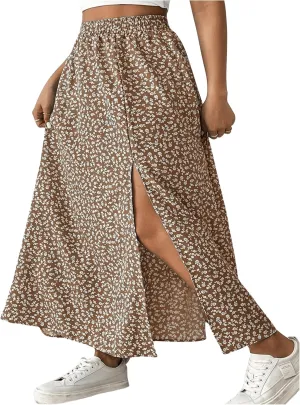 Floerns Women's Plus Size Ditsy Floral Split Thigh Button Front Midi Skirts