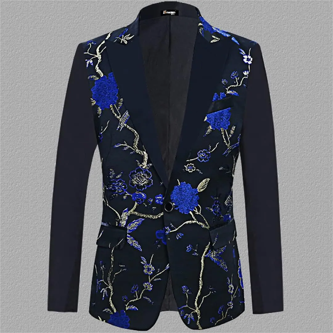 Floral Bird Embroidery Dress Blazers Men Slim Fit Tuxedo Suit Jacket Party Wedding Dinner
