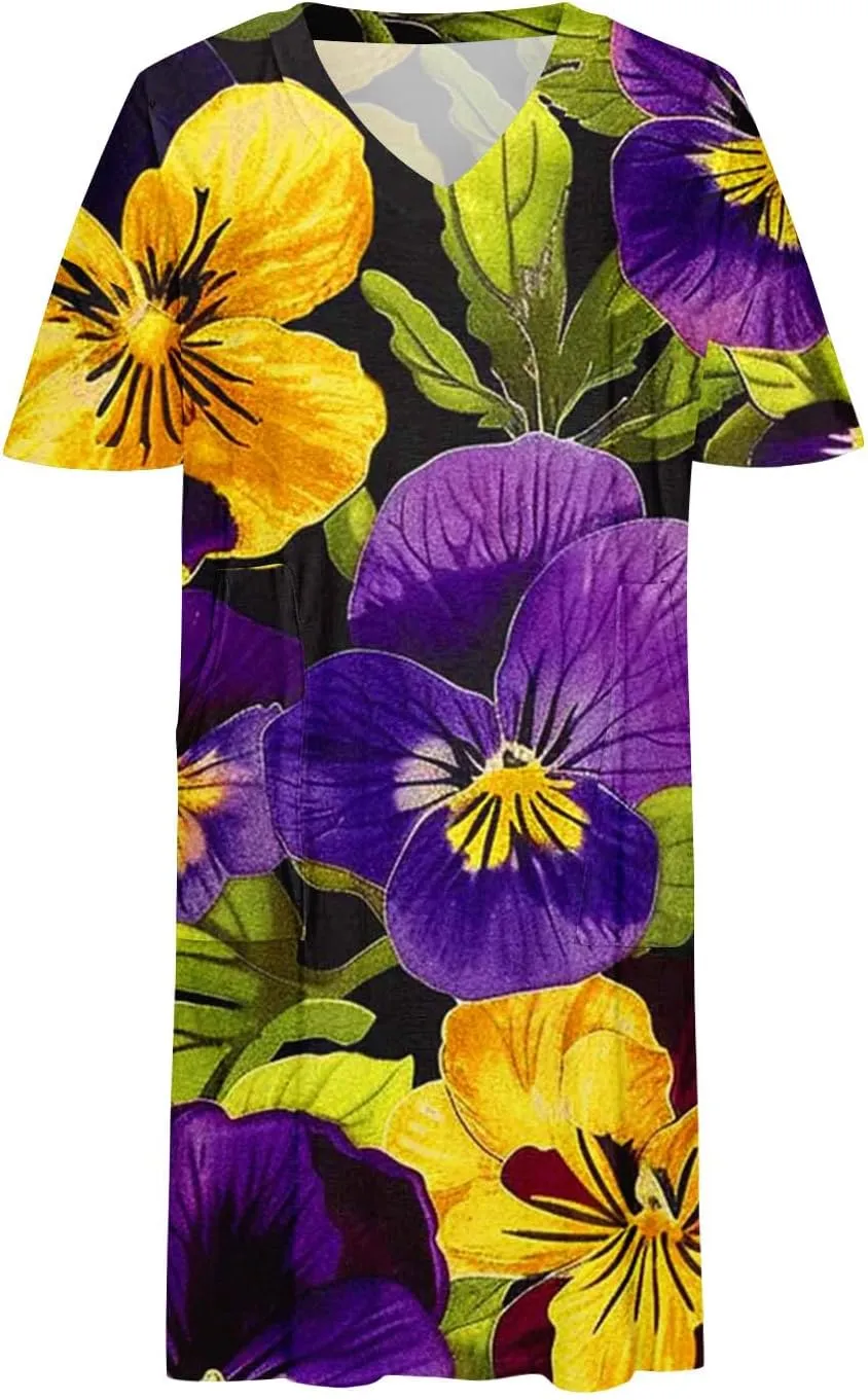 Floral Dress for Women Short Sleeve V Neck Casual Dress Plus Size Summer Dress Shift Spring Midi Dress Spring Dress