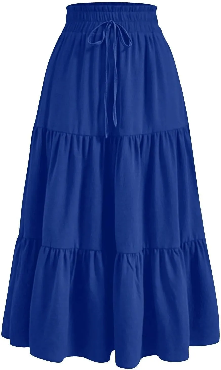 Floral Maxi Skirt for Women Flowy High Waisted Drawstring Ruffle Hem Skort Summer Trendy A-Line Vacation Beach Skirt