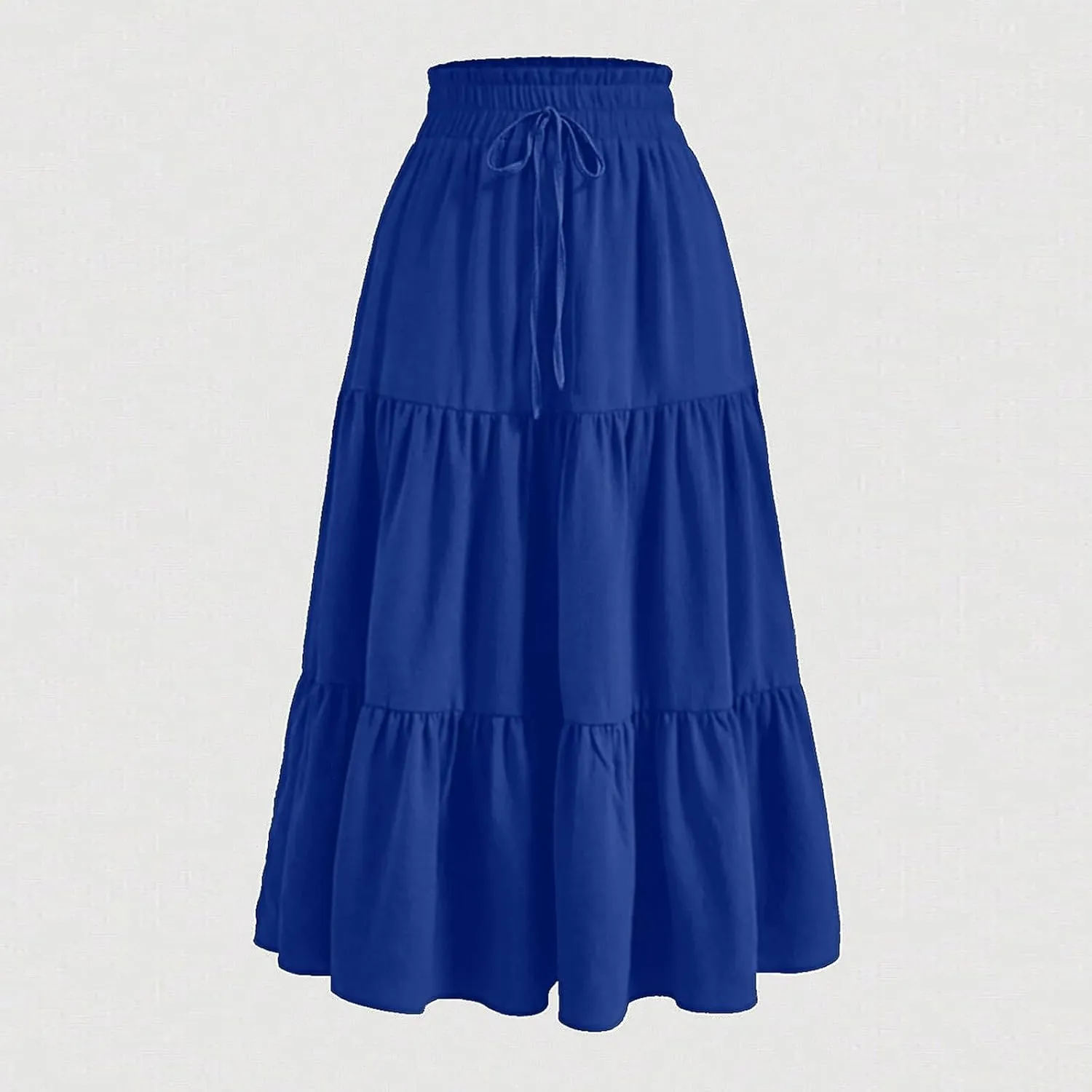 Floral Maxi Skirt for Women Flowy High Waisted Drawstring Ruffle Hem Skort Summer Trendy A-Line Vacation Beach Skirt
