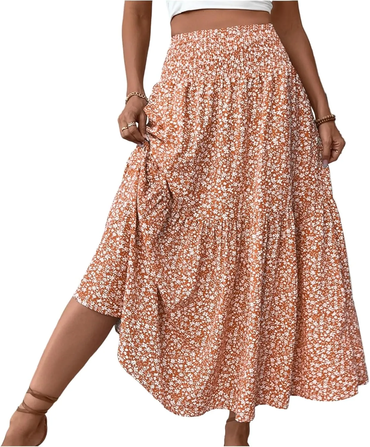 Floral Skirts for Women 2025 Boho Summer Maxi Skirts High Waisted Wrap Pleated Dresses Holiday Vacation Clothes