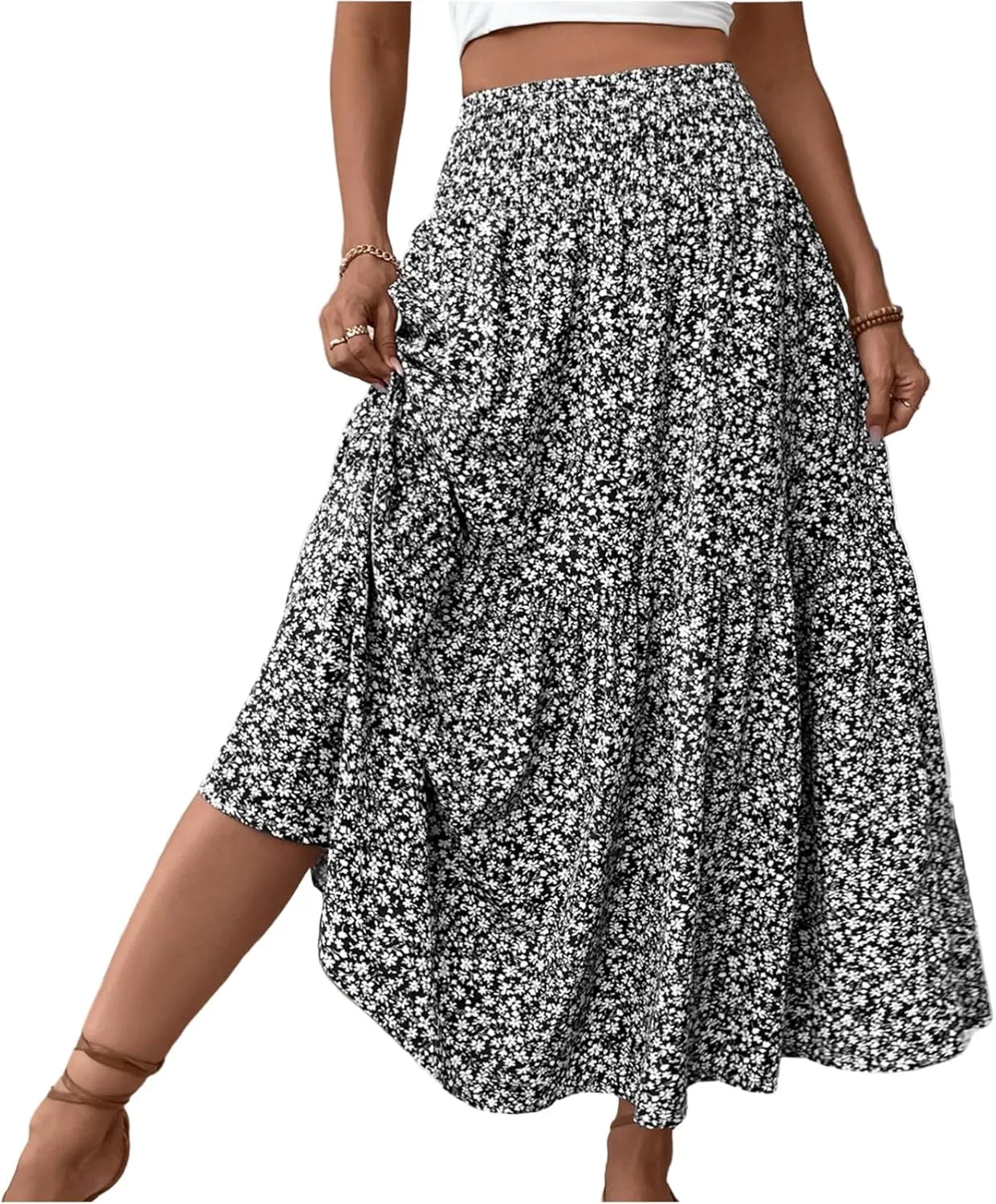 Floral Skirts for Women 2025 Boho Summer Maxi Skirts High Waisted Wrap Pleated Dresses Holiday Vacation Clothes