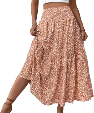 Floral Skirts for Women 2025 Boho Summer Maxi Skirts High Waisted Wrap Pleated Dresses Holiday Vacation Clothes