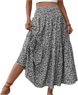 Floral Skirts for Women 2025 Boho Summer Maxi Skirts High Waisted Wrap Pleated Dresses Holiday Vacation Clothes