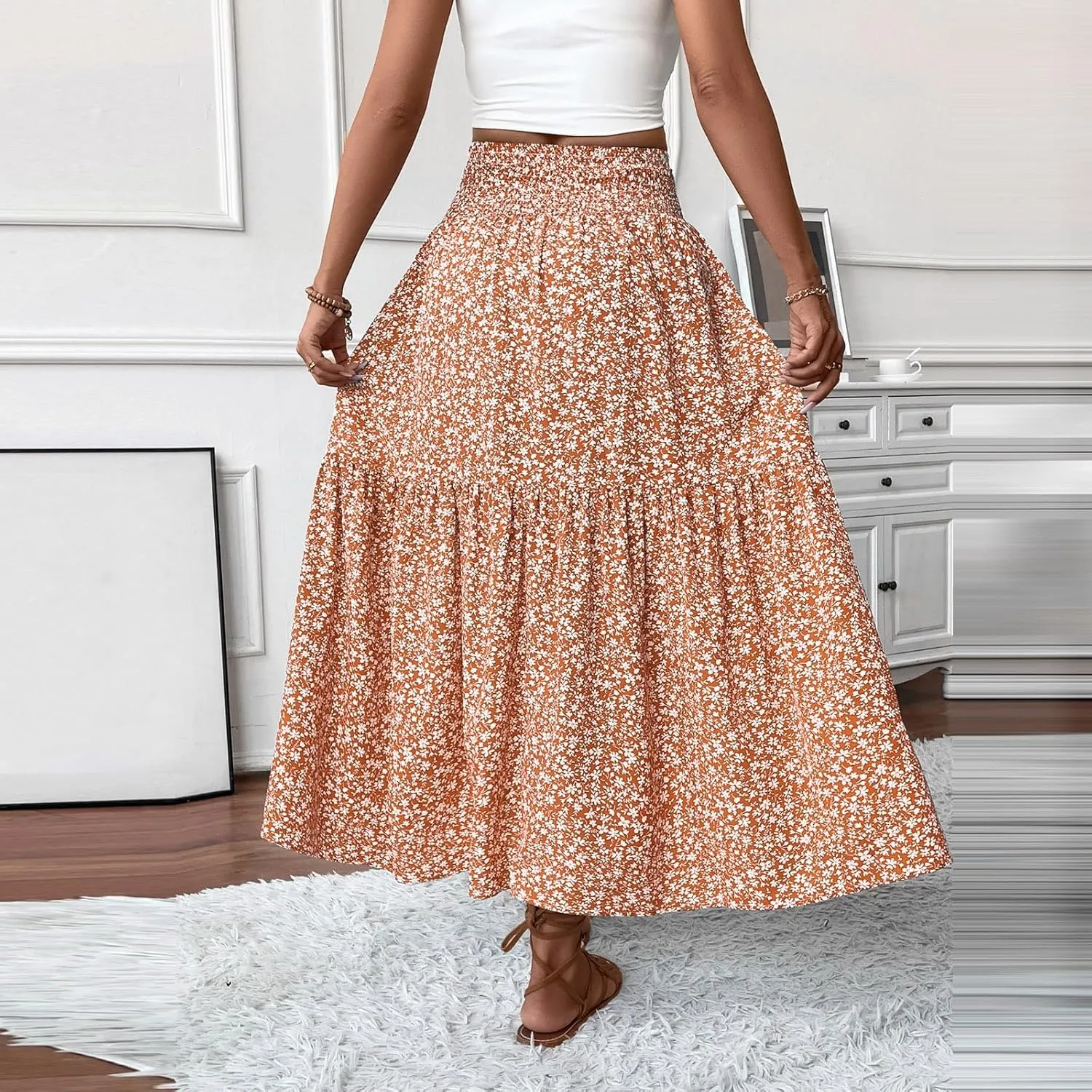 Floral Skirts for Women 2025 Boho Summer Maxi Skirts High Waisted Wrap Pleated Dresses Holiday Vacation Clothes