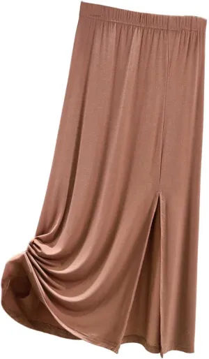 Flowy Maxi Long Skirt for Women Split Front High Waisted Midi Skirts Casual Elastic A Line Skirt Knee Length Skirts