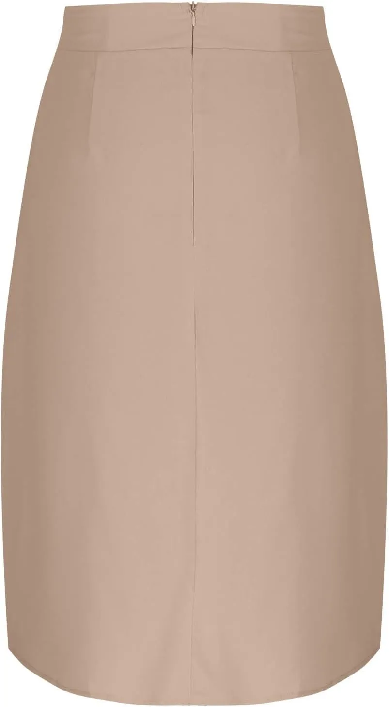 Flowy Midi Skirt for Women Summer Trendy Solid Color High Waist Casual Button Front Skirts with Pockets