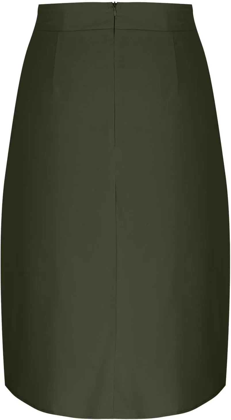 Flowy Midi Skirt for Women Summer Trendy Solid Color High Waist Casual Button Front Skirts with Pockets