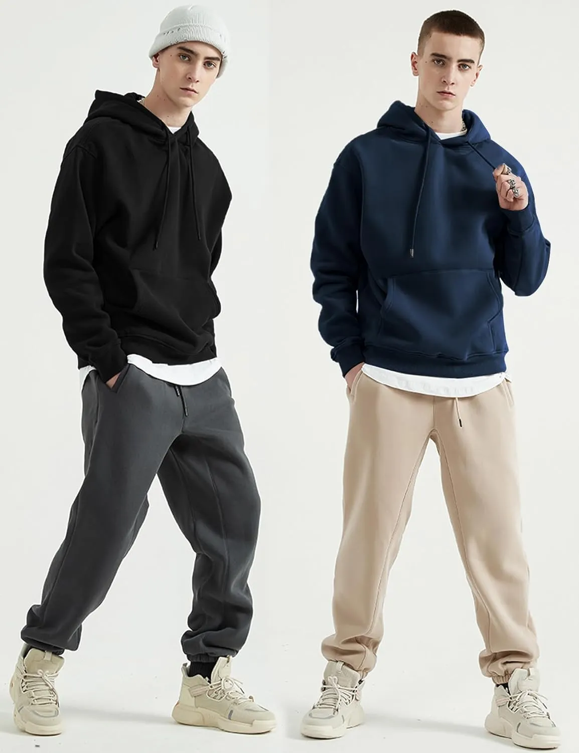 Flygo Mens Hoodie Oversized Fleece Pullover Fashion Hoodies Casual Long Sleeve Hooded Sweatshirt Streetwear