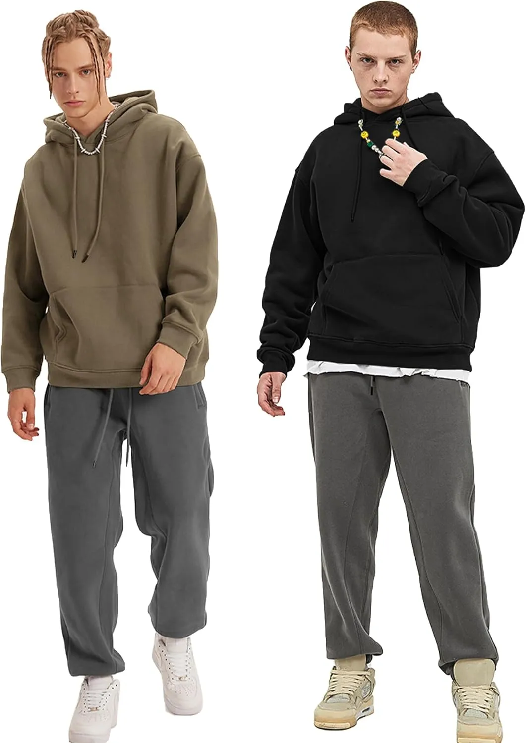 Flygo Mens Hoodie Oversized Fleece Pullover Fashion Hoodies Casual Long Sleeve Hooded Sweatshirt Streetwear
