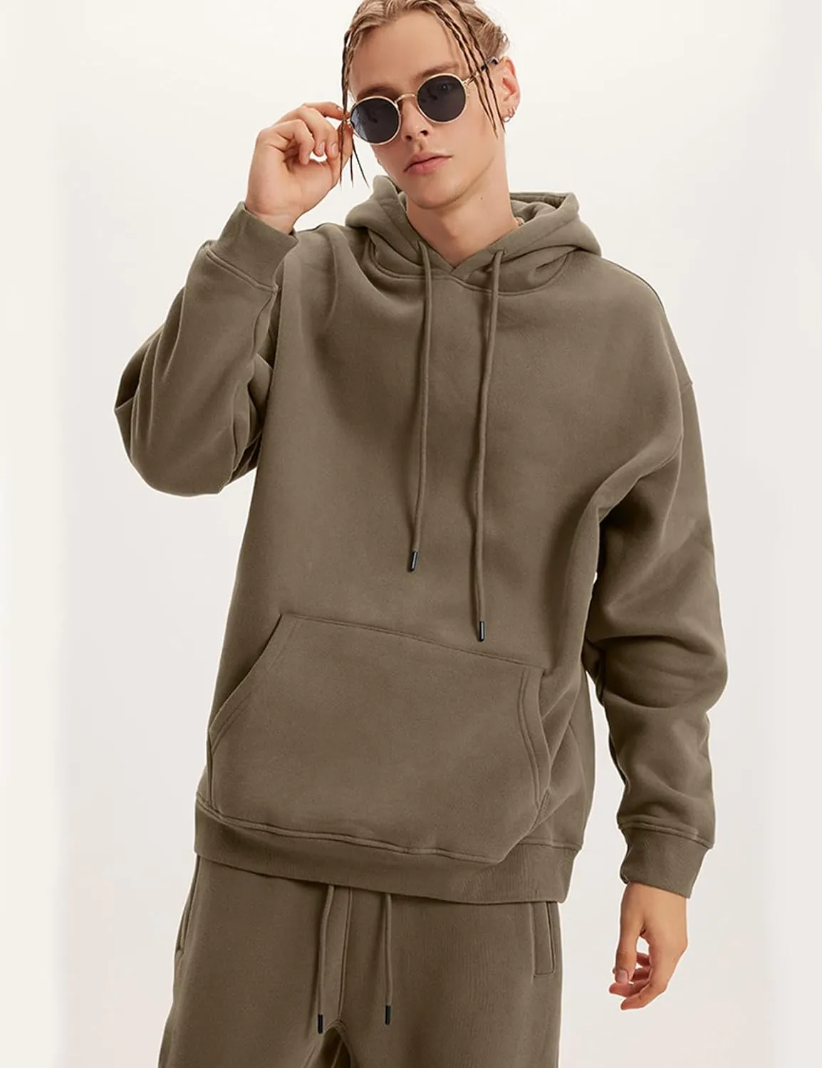 Flygo Mens Hoodie Oversized Fleece Pullover Fashion Hoodies Casual Long Sleeve Hooded Sweatshirt Streetwear