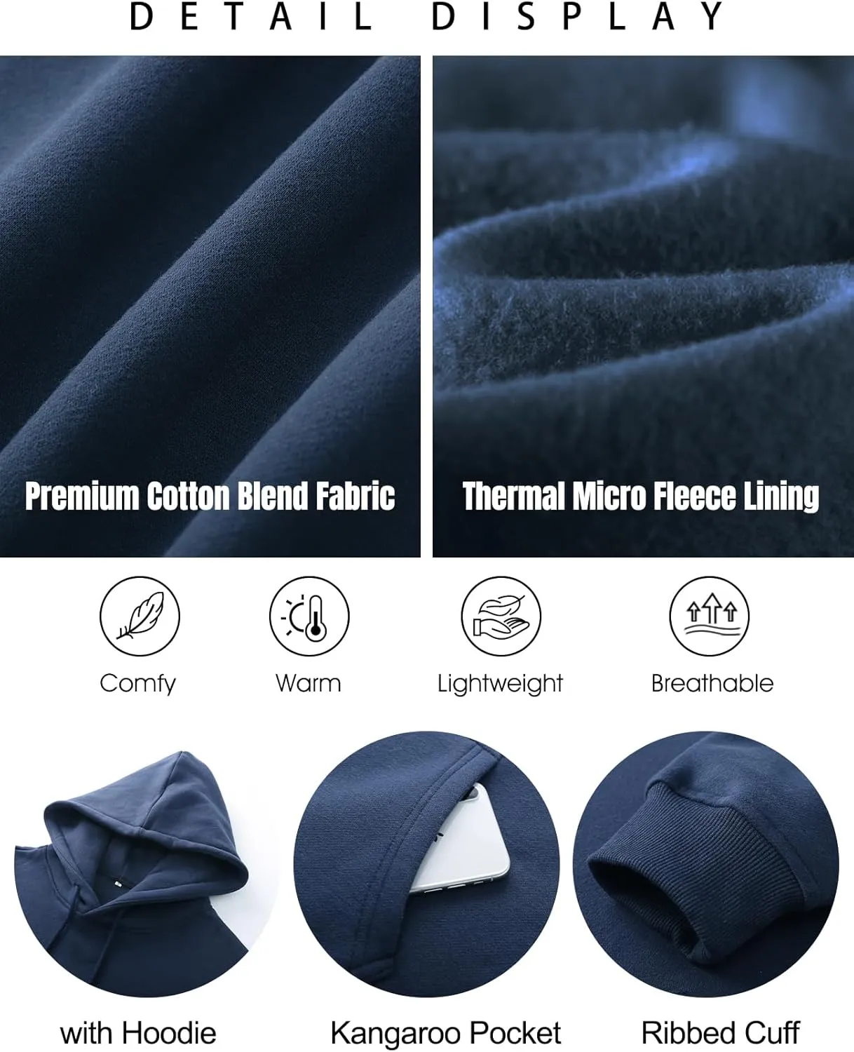 Flygo Mens Hoodie Oversized Fleece Pullover Fashion Hoodies Casual Long Sleeve Hooded Sweatshirt Streetwear