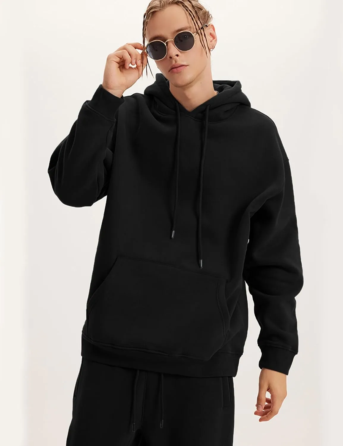 Flygo Mens Hoodie Oversized Fleece Pullover Fashion Hoodies Casual Long Sleeve Hooded Sweatshirt Streetwear