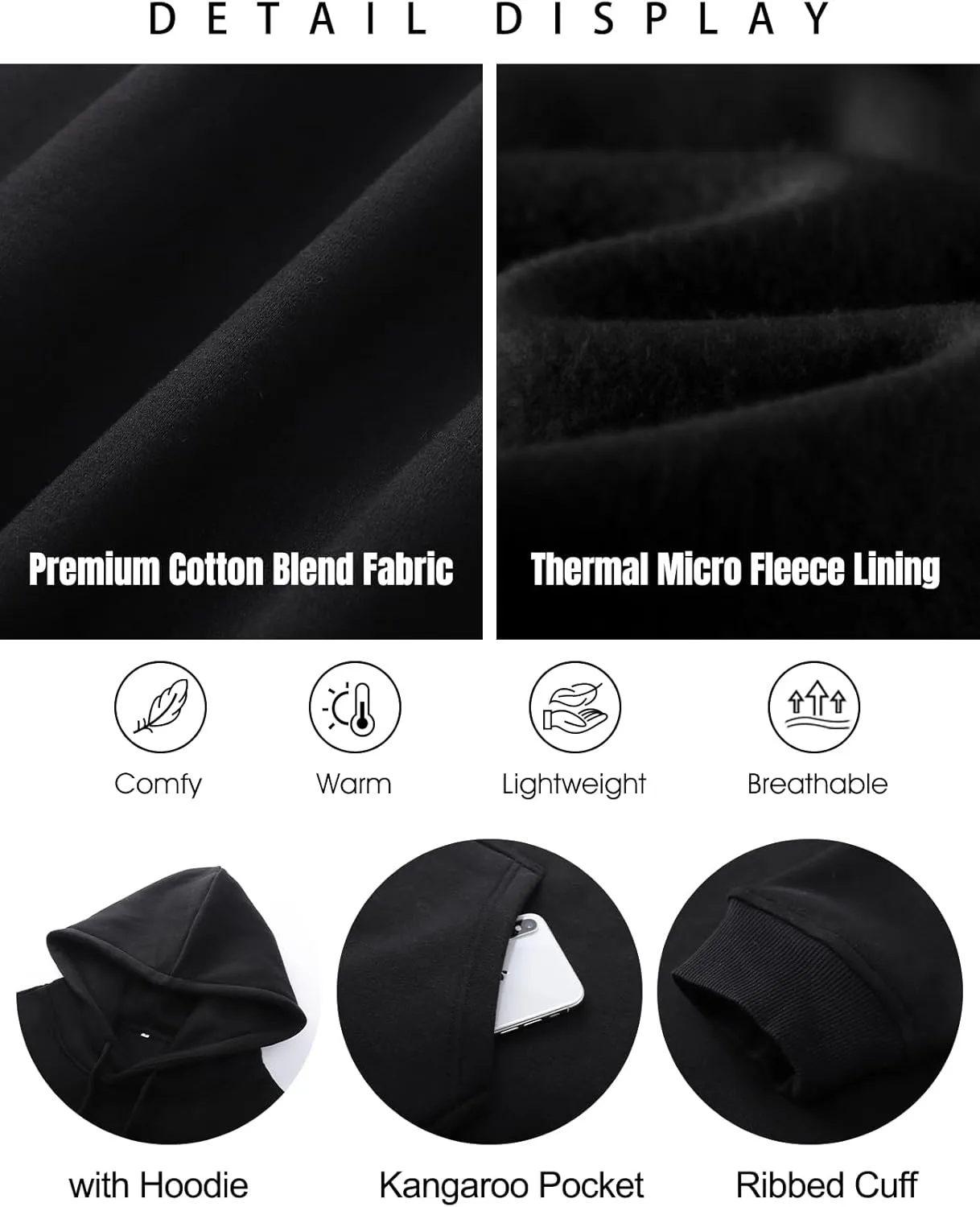 Flygo Mens Hoodie Oversized Fleece Pullover Fashion Hoodies Casual Long Sleeve Hooded Sweatshirt Streetwear