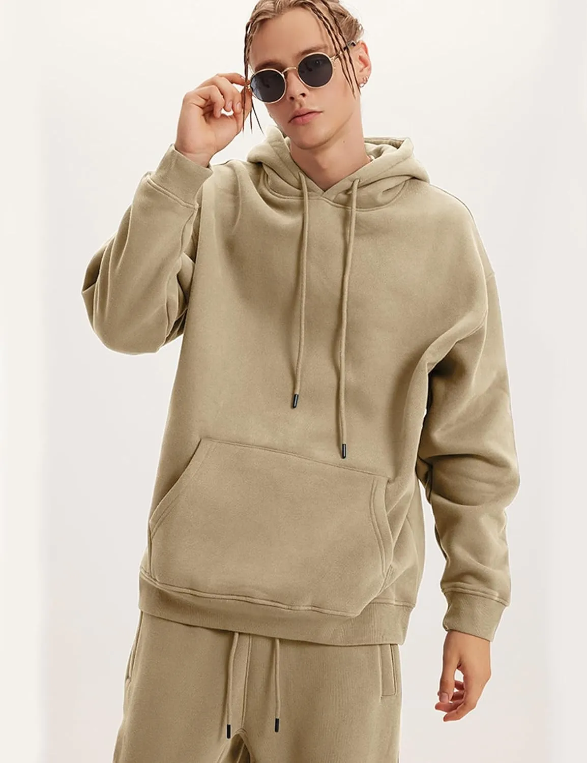 Flygo Mens Hoodie Oversized Fleece Pullover Fashion Hoodies Casual Long Sleeve Hooded Sweatshirt Streetwear