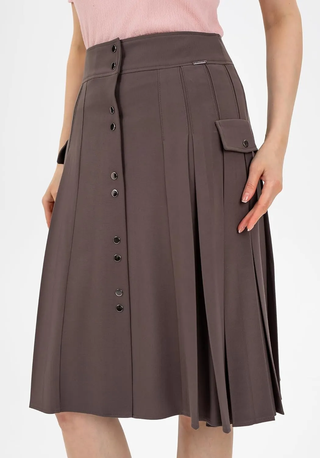G-Line Pleated Button-Front Midi Skirt, Pleated Midi Skirts for Women, High Waisted Skirts, Long A Line Skirt for Women