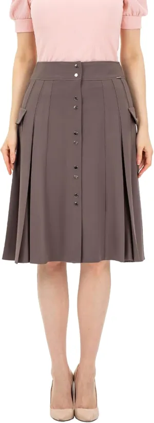 G-Line Pleated Button-Front Midi Skirt, Pleated Midi Skirts for Women, High Waisted Skirts, Long A Line Skirt for Women