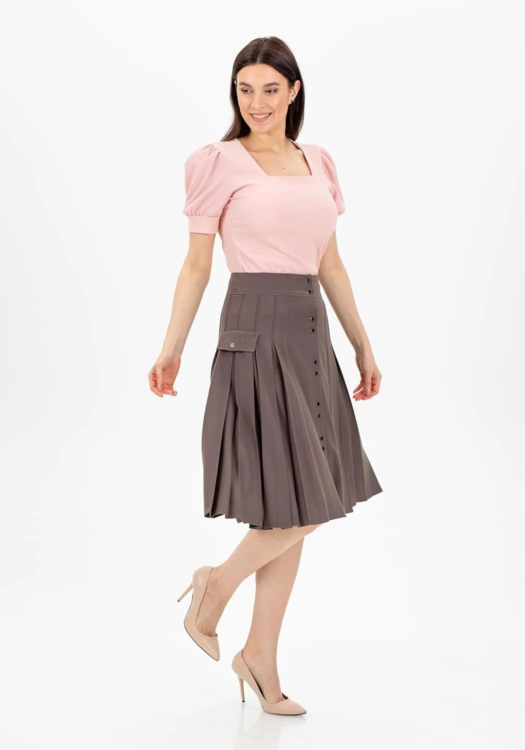 G-Line Pleated Button-Front Midi Skirt, Pleated Midi Skirts for Women, High Waisted Skirts, Long A Line Skirt for Women