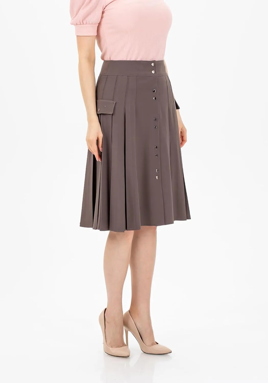 G-Line Pleated Button-Front Midi Skirt, Pleated Midi Skirts for Women, High Waisted Skirts, Long A Line Skirt for Women