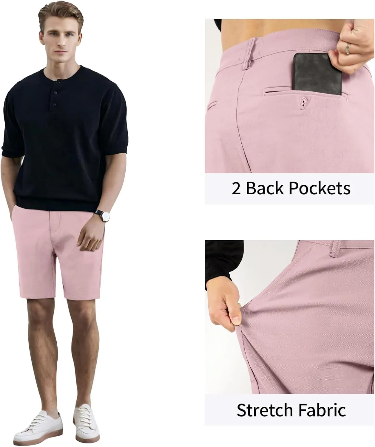 GINGTTO Mens Slim Fit Shorts 9" Inseam Stretch Chino Shorts