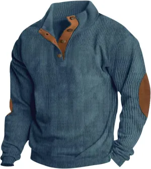 GOFULY Men'S Fashion Hoodies & Sweatshirts Corduroy Henley Pullover Lapel Collar Butto Down Sweaters Stand Collar Shirts