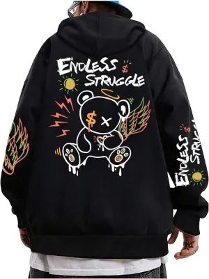 GORGLITTER Men's Slogan Graphic Hoodies Oversized Drawstring Thermal Kangaroo Pocket Sweatshirt Trendy Hoodies 2024