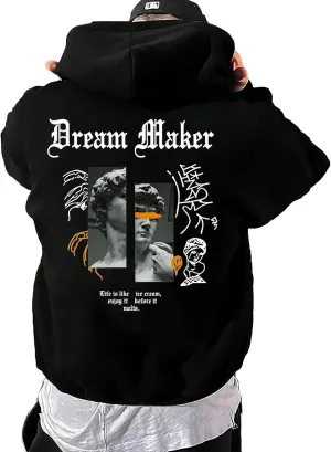 GORGLITTER Men's Slogan Graphic Hoodies Oversized Drawstring Thermal Kangaroo Pocket Sweatshirt Trendy Hoodies 2024