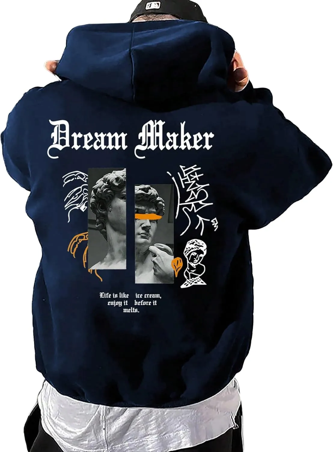 GORGLITTER Men's Slogan Graphic Hoodies Oversized Drawstring Thermal Kangaroo Pocket Sweatshirt Trendy Hoodies 2024