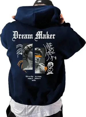 GORGLITTER Men's Slogan Graphic Hoodies Oversized Drawstring Thermal Kangaroo Pocket Sweatshirt Trendy Hoodies 2024