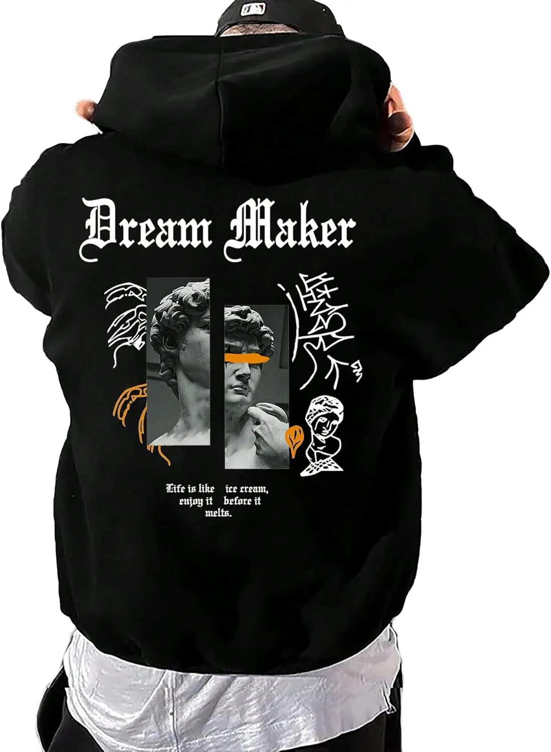 GORGLITTER Men's Slogan Graphic Hoodies Oversized Drawstring Thermal Kangaroo Pocket Sweatshirt Trendy Hoodies 2024