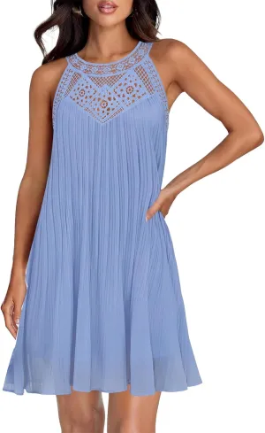 Halter Neck Dresses for Women 2025 Summer Chiffon Mini Dresses Hollow Out A Line Flowy Beach Vacation Sundress