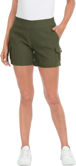HDE Women's Cargo Shorts with Pockets High Waisted Pull On Stretch Casual Shorts