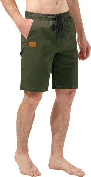 HHZ Men's Stretch Cotton Casual Dress Shorts Twill Stretch Summer Beach Chino Drawstring Work Shorts