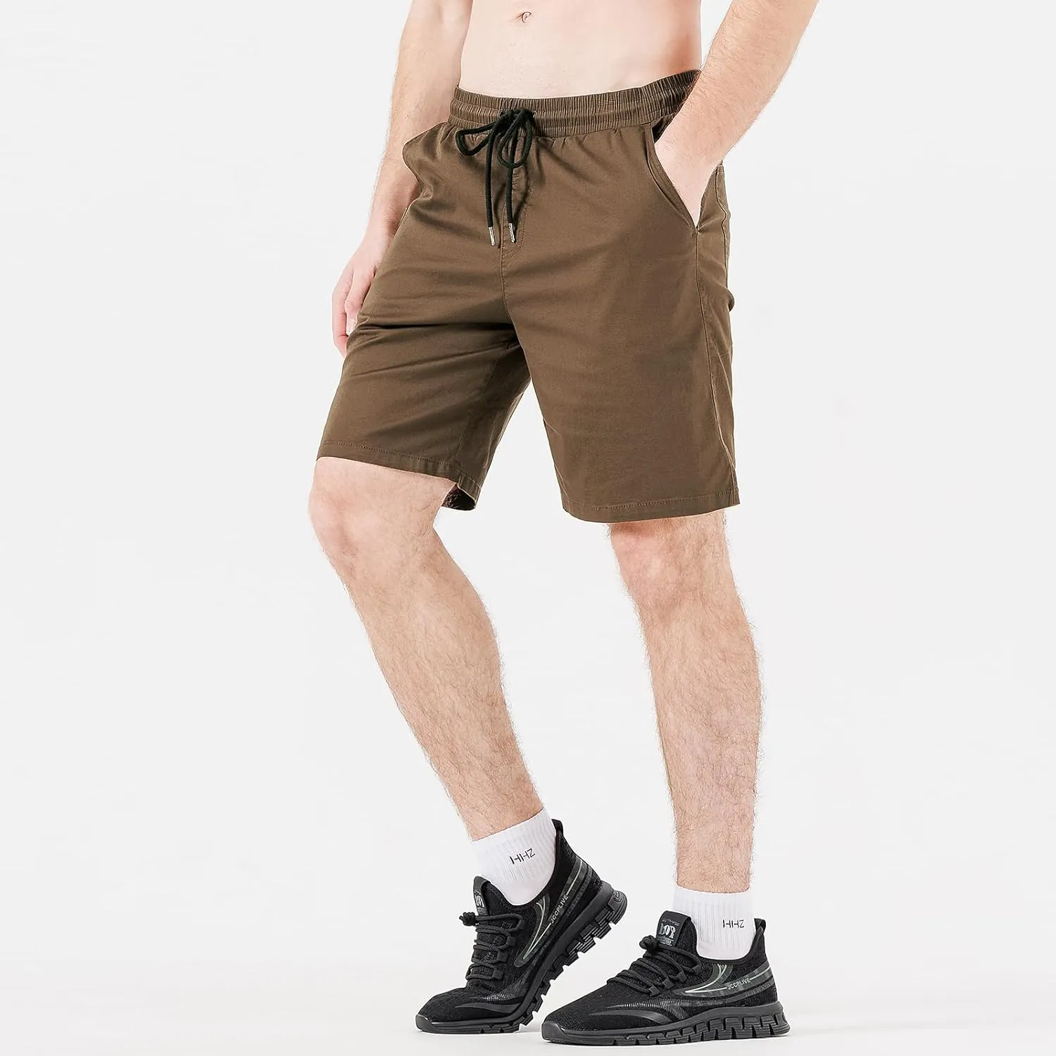 HHZ Men's Stretch Cotton Casual Dress Shorts Twill Stretch Summer Beach Chino Drawstring Work Shorts