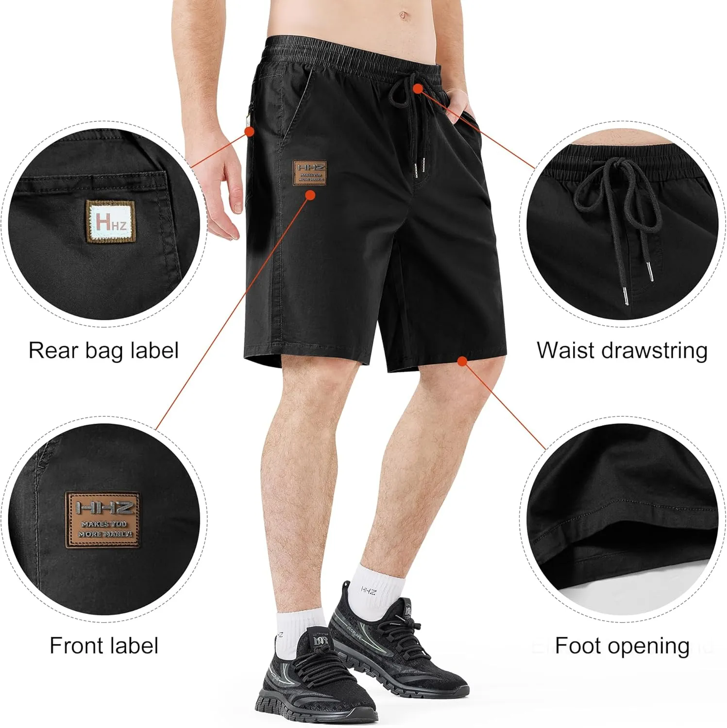 HHZ Men's Stretch Cotton Casual Dress Shorts Twill Stretch Summer Beach Chino Drawstring Work Shorts