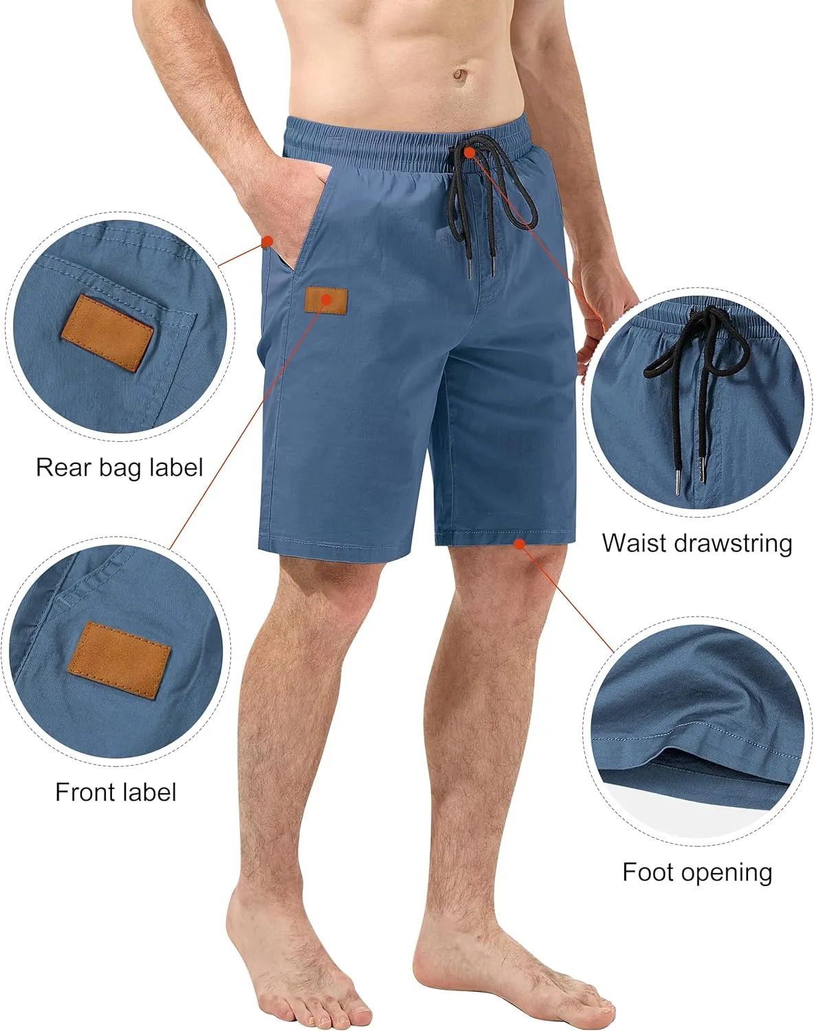HHZ Men's Stretch Cotton Casual Dress Shorts Twill Stretch Summer Beach Chino Drawstring Work Shorts