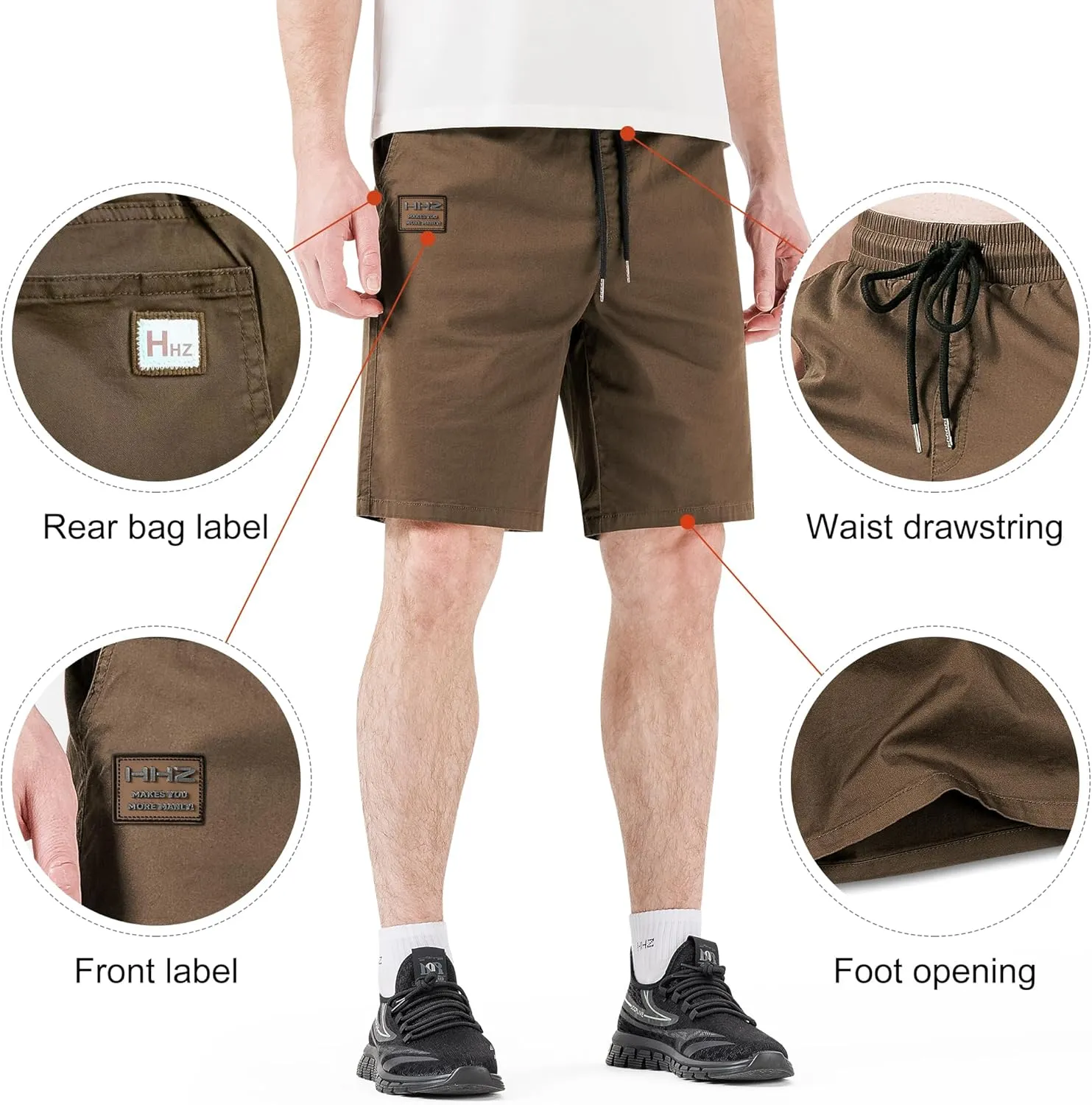 HHZ Men's Stretch Cotton Casual Dress Shorts Twill Stretch Summer Beach Chino Drawstring Work Shorts