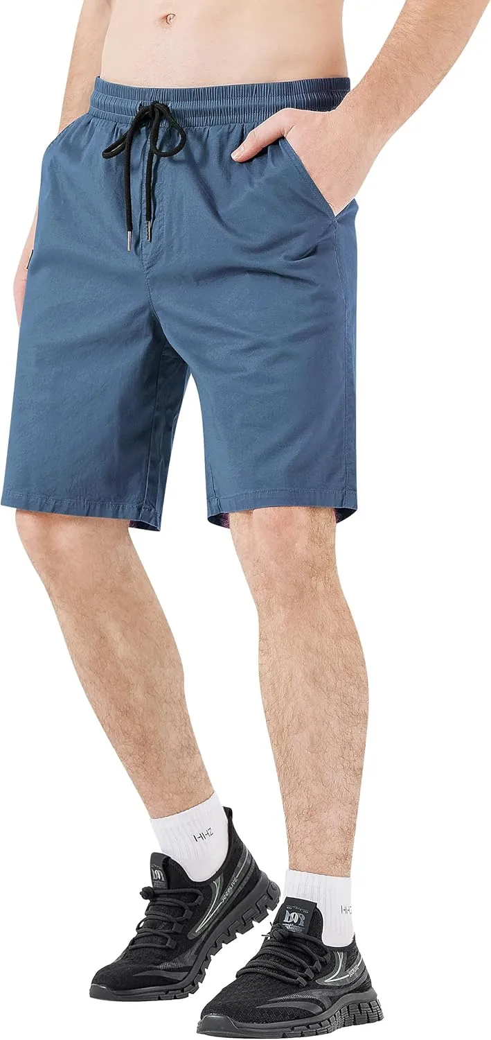 HHZ Men's Stretch Cotton Casual Dress Shorts Twill Stretch Summer Beach Chino Drawstring Work Shorts