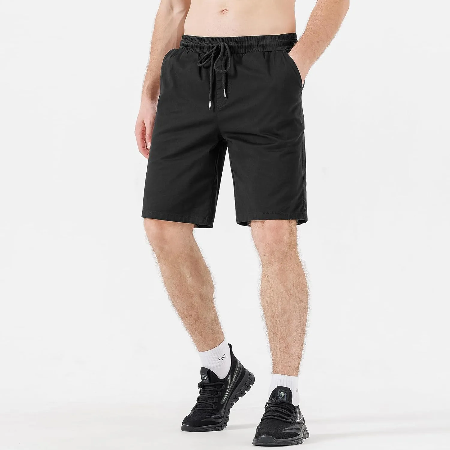 HHZ Men's Stretch Cotton Casual Dress Shorts Twill Stretch Summer Beach Chino Drawstring Work Shorts