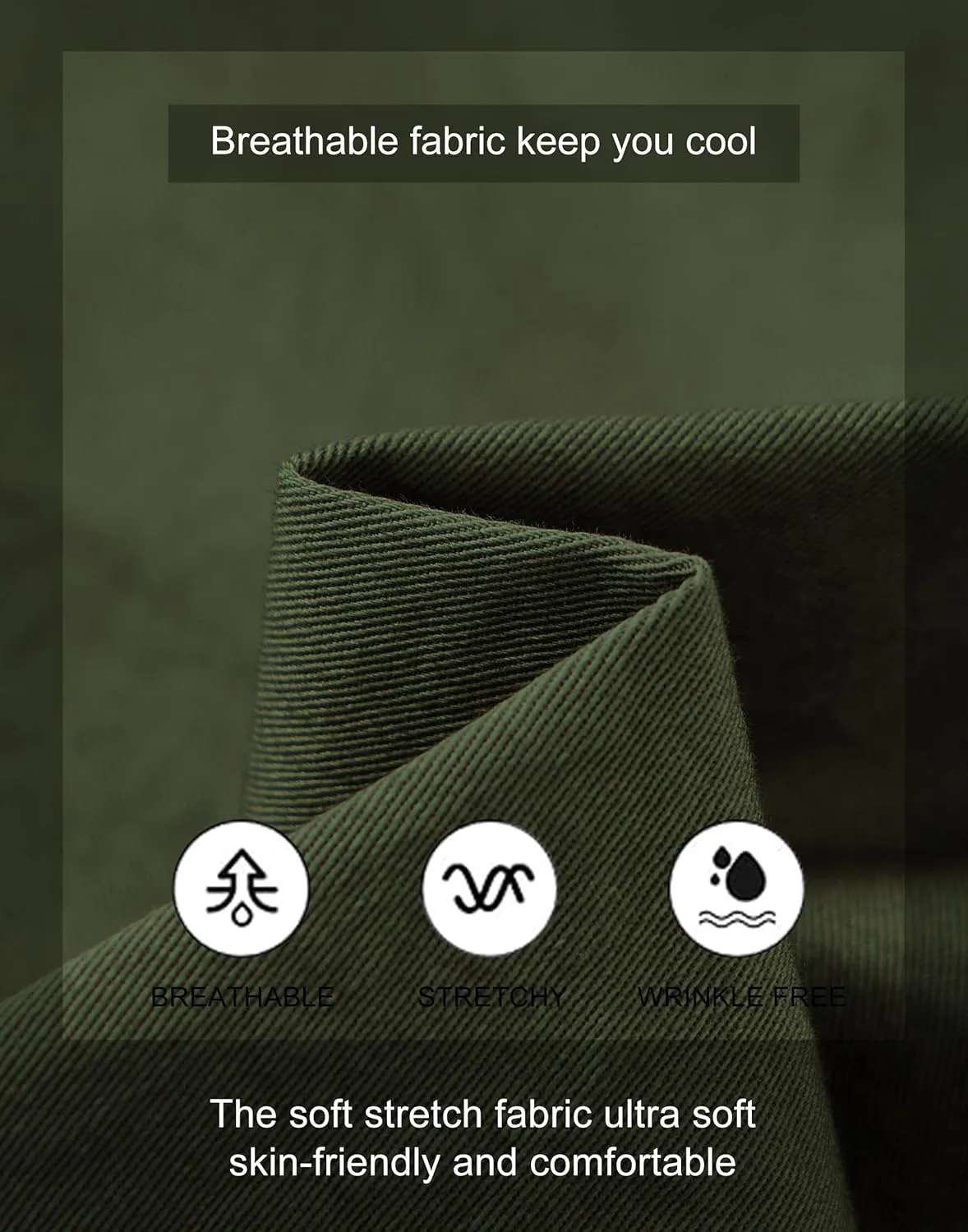 HHZ Men's Stretch Cotton Casual Dress Shorts Twill Stretch Summer Beach Chino Drawstring Work Shorts
