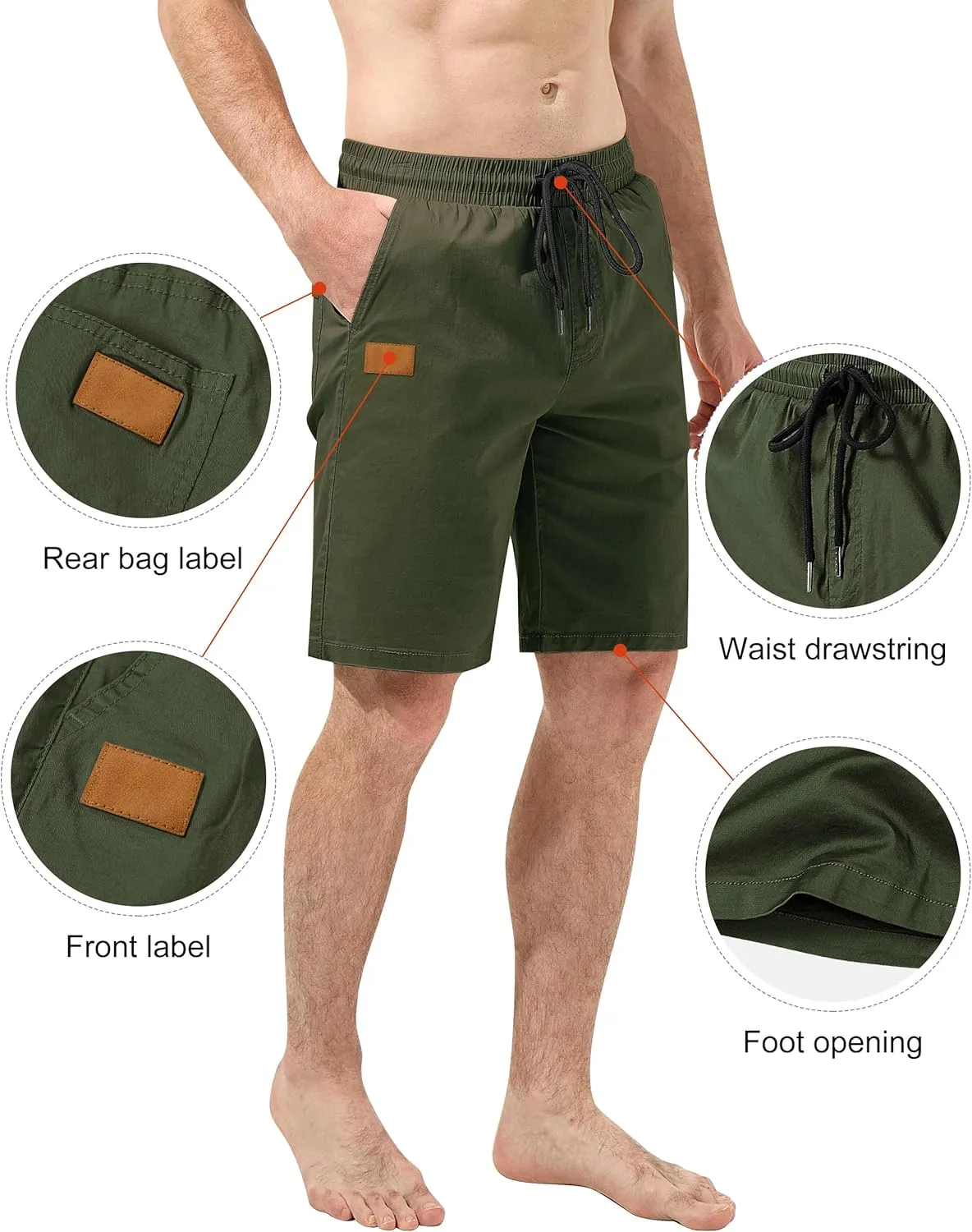 HHZ Men's Stretch Cotton Casual Dress Shorts Twill Stretch Summer Beach Chino Drawstring Work Shorts