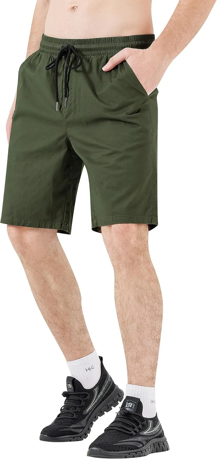 HHZ Men's Stretch Cotton Casual Dress Shorts Twill Stretch Summer Beach Chino Drawstring Work Shorts