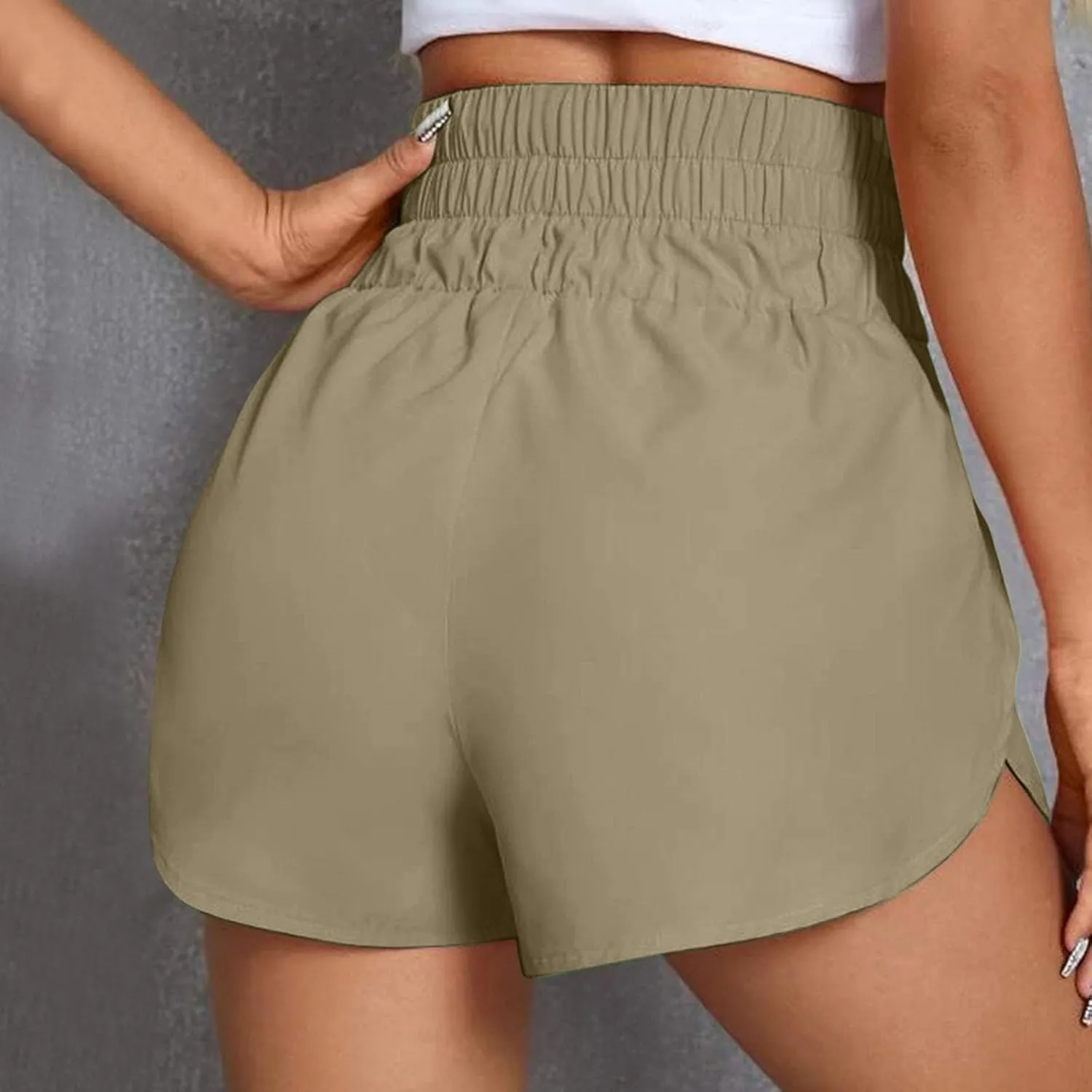 High Waisted Dolphin Athletic Running Shorts for Women Side Split Shorts Pocket Sporty Quick Dry Athletic Shorts