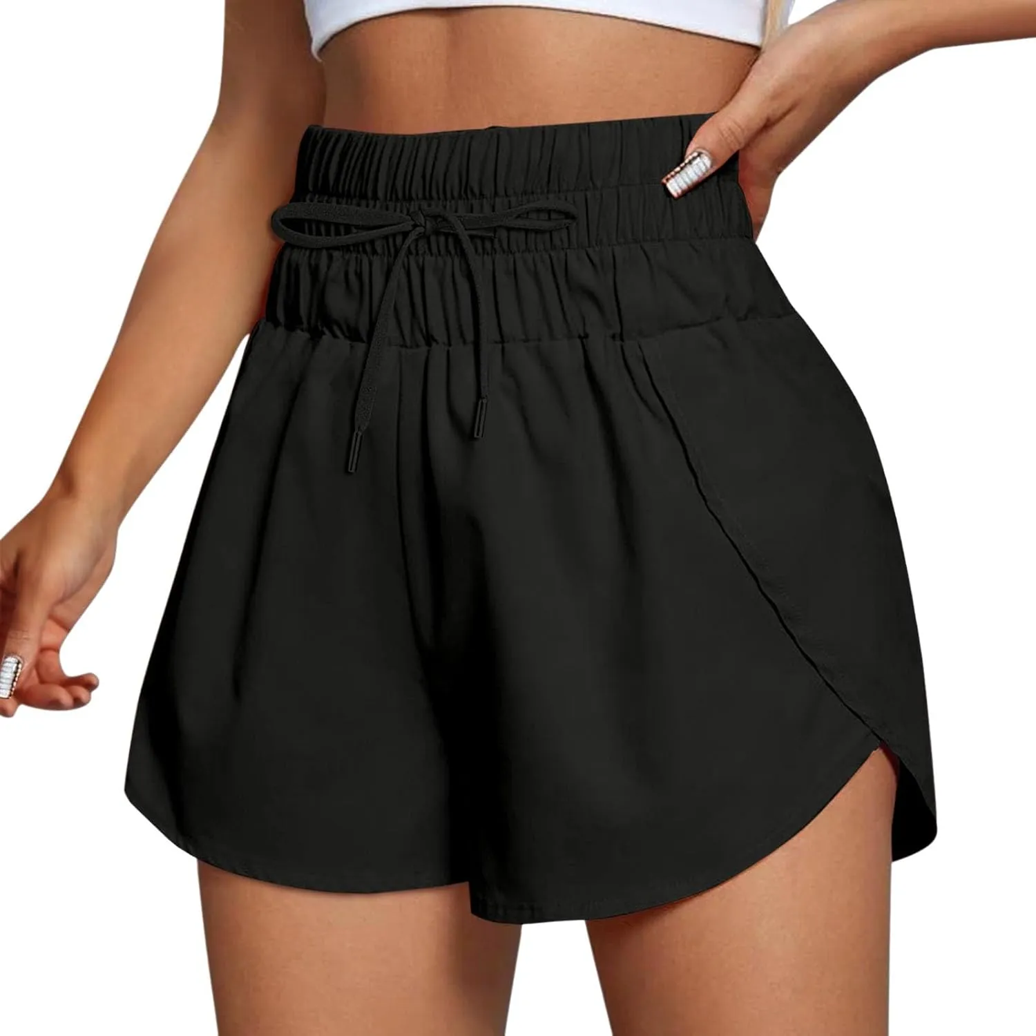 High Waisted Dolphin Athletic Running Shorts for Women Side Split Shorts Pocket Sporty Quick Dry Athletic Shorts